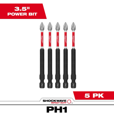 Milwaukee 48-32-4565 SHOCKWAVE 3.5 in. PH1 Impact Driver Bits 6PK