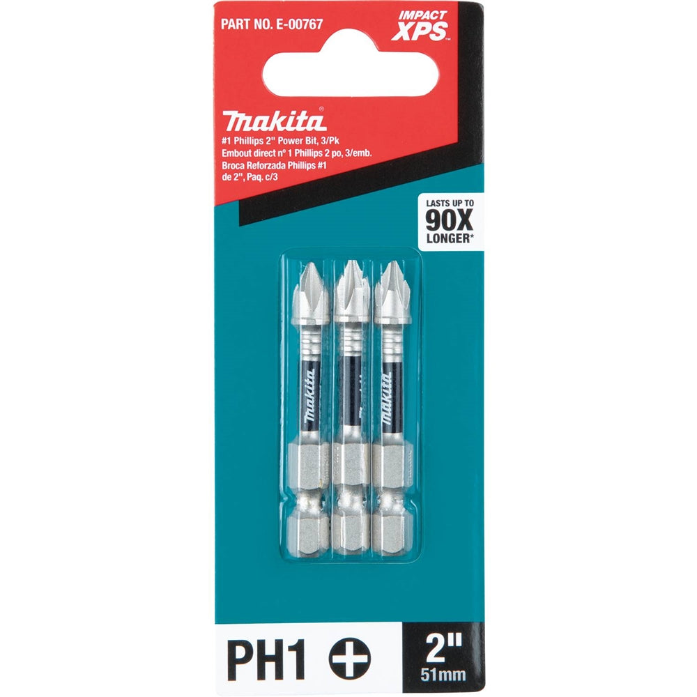 Makita E-00767 Number 1 Phillips 2 in. Power Bit 3pk - Ace Tool Group - Makita