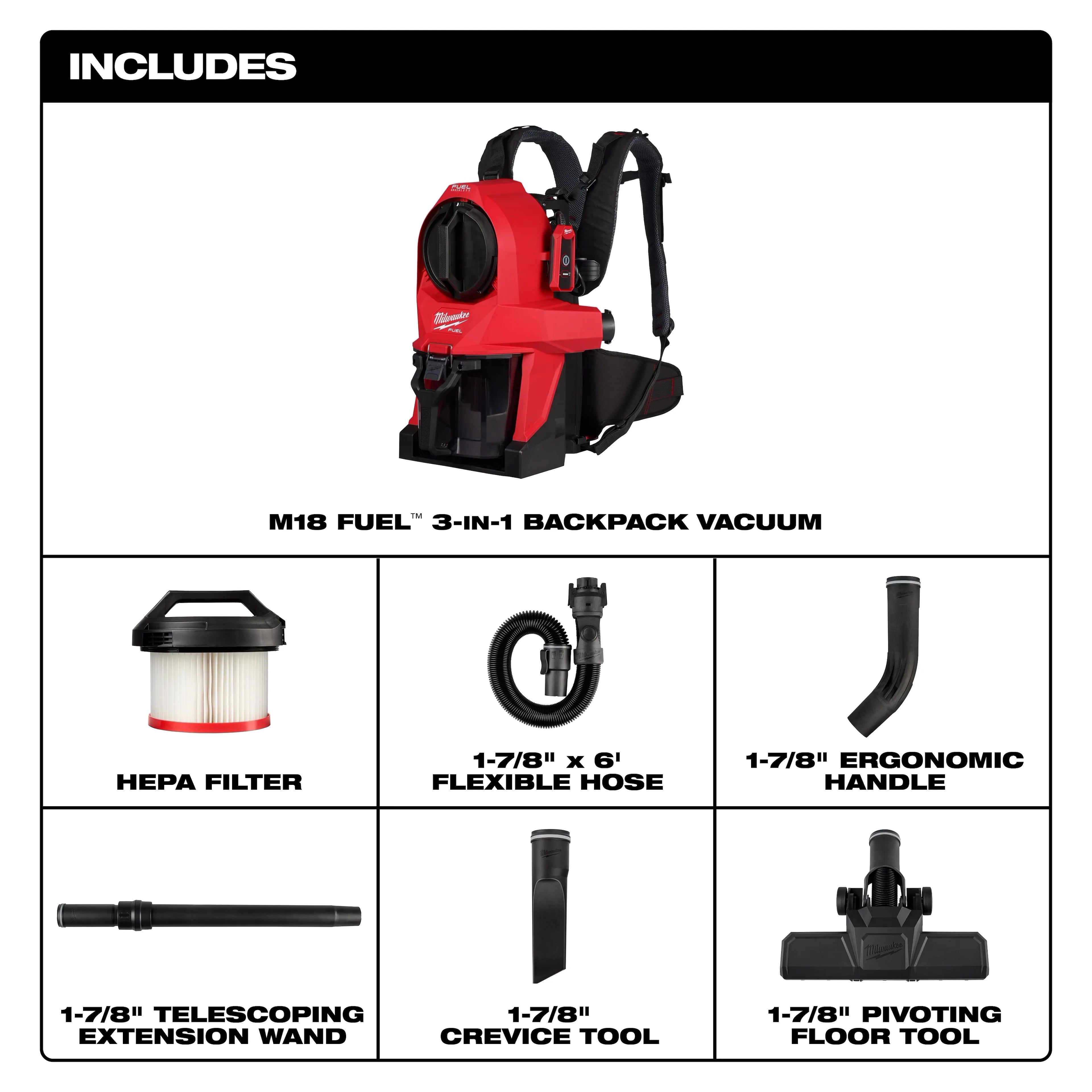 Milwaukee 0895-20 M18 FUEL™ 3-in-1 Backpack Vacuum - Ace Tool Group - Milwaukee