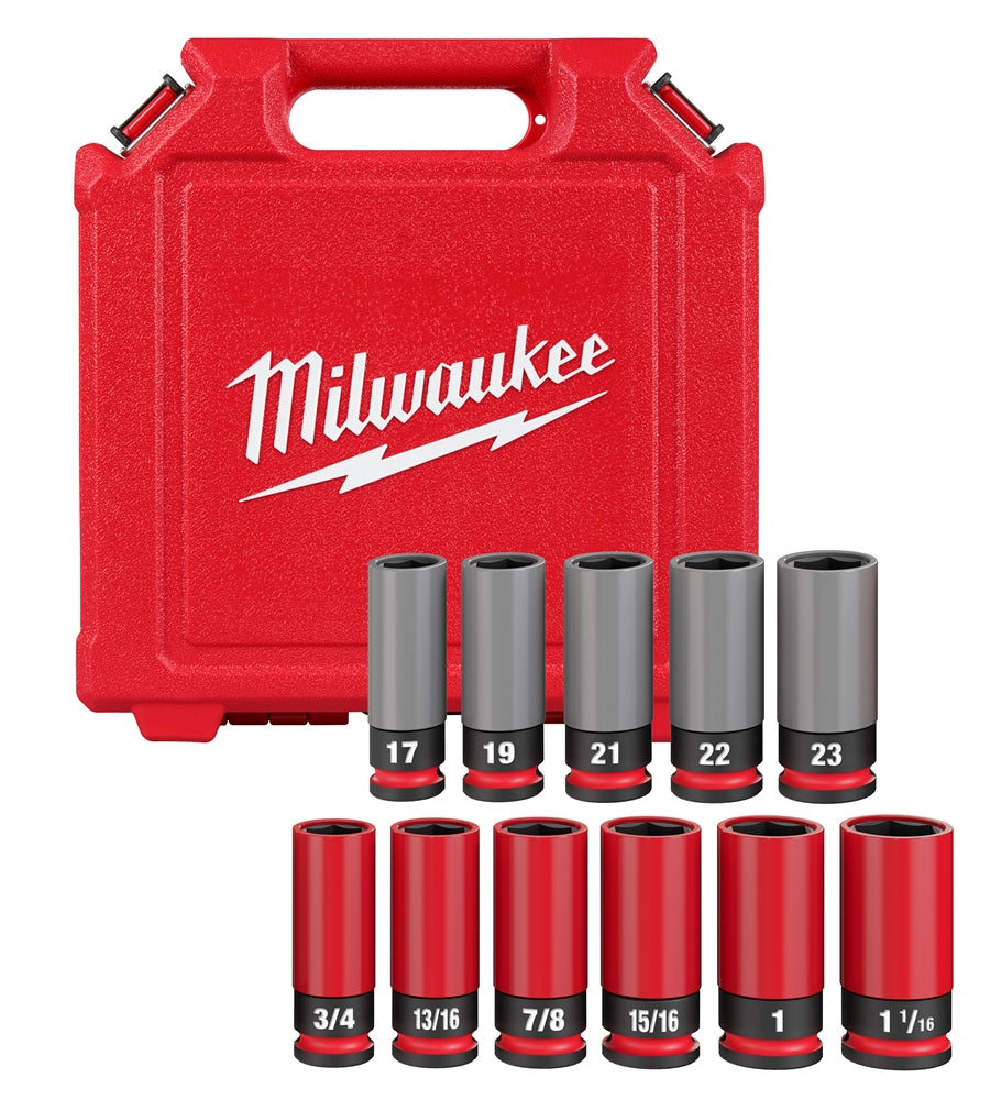 Milwaukee 49-66-7833 SHOCKWAVE Impact Duty 1/2 Drive SAE & Metric 11PC Lug Nut Wheel Socket Set - Ace Tool Group - Milwaukee
