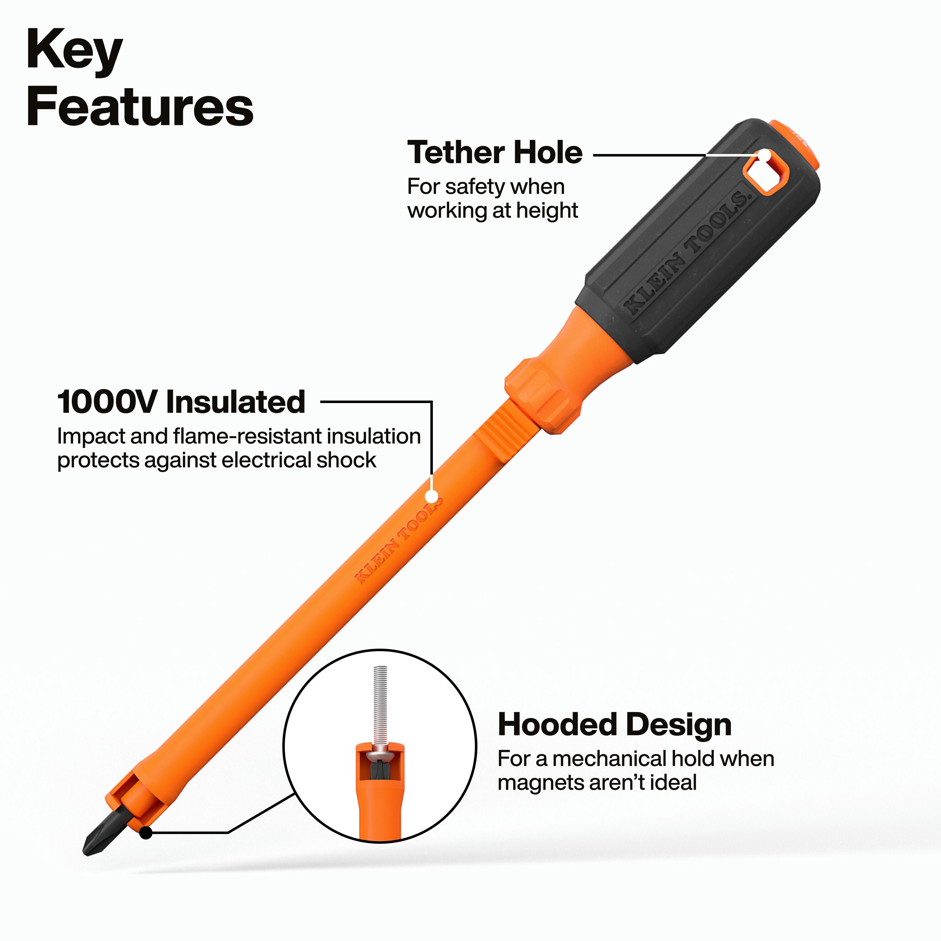 Klein 32214INS #2 Square Insulated Hooded Screw Holding Screwdriver