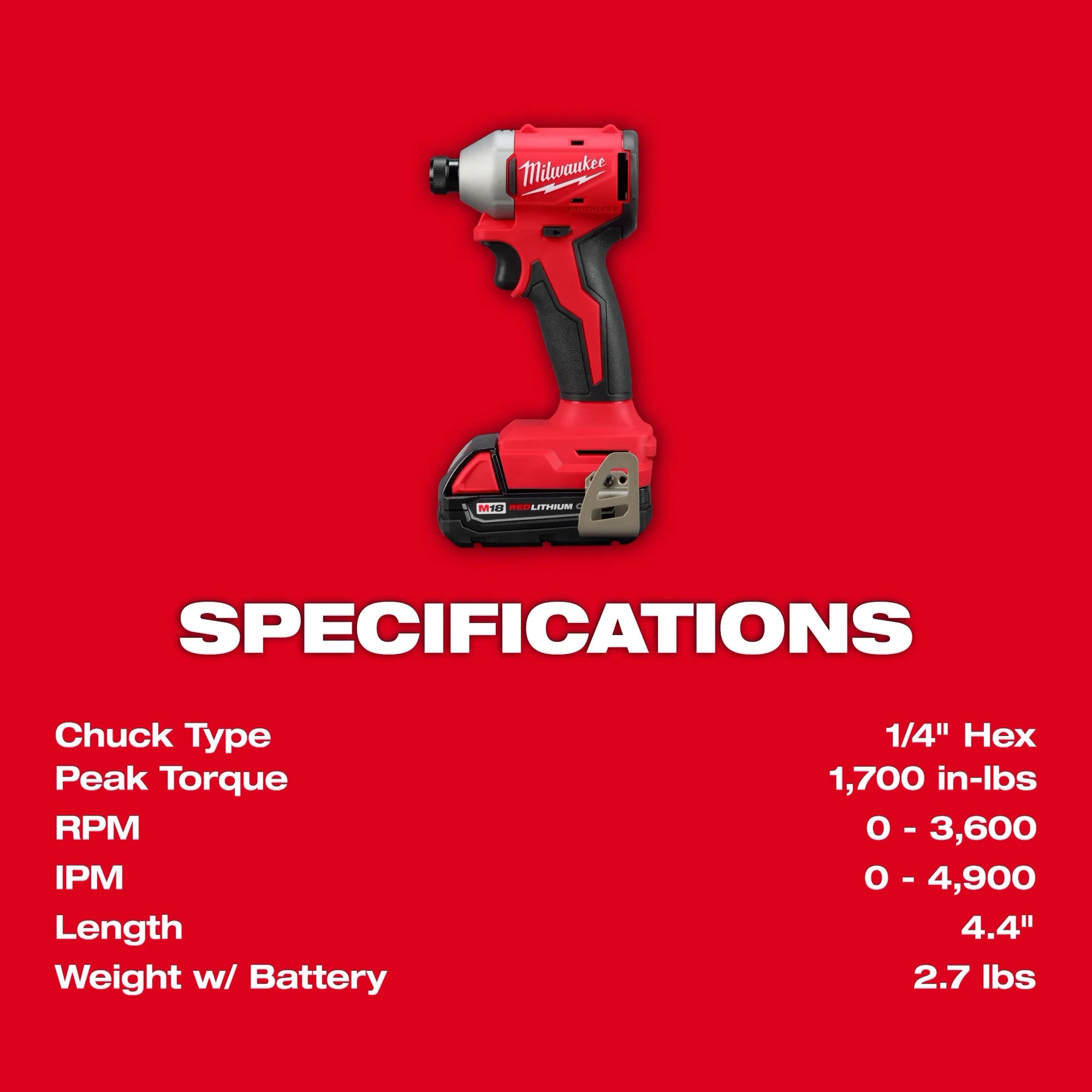 Milwaukee 3650-21CT  M18™ Compact Brushless 1/4" Hex Impact Driver Kit - Ace Tool Group - Milwaukee
