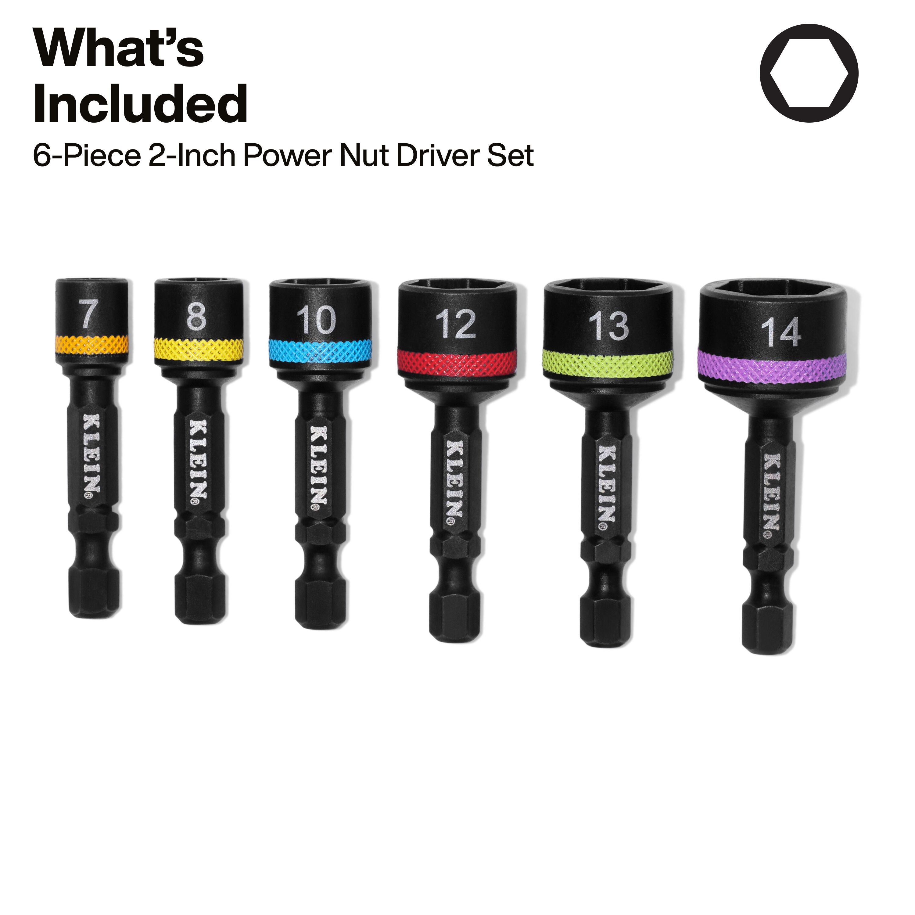 Klein KLE-32926SM Magnetic Power Nut Setters, 2-Inch Shaft, 6-Piece Metric - Ace Tool Group - Klein Tools