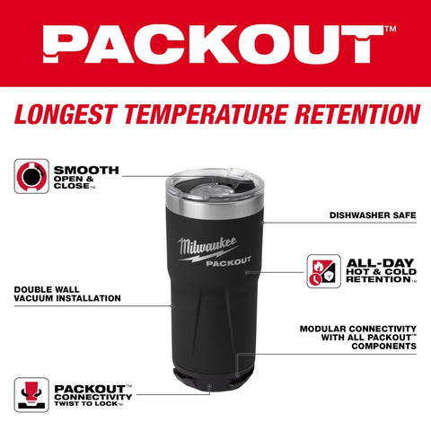 Milwaukee 48-22-8392B PACKOUT  20oz Tumbler Black 6 Pack - Ace Tool Group - Milwaukee