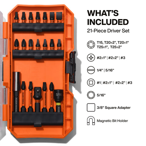 Klein 33801B 21-Piece Impact Driver Bit Set - Ace Tool Group - Ace Tool Group