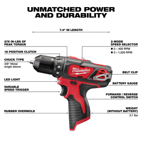 Milwaukee 2407-20 M12 3/8" DRILL/DRIVER - Tool Only