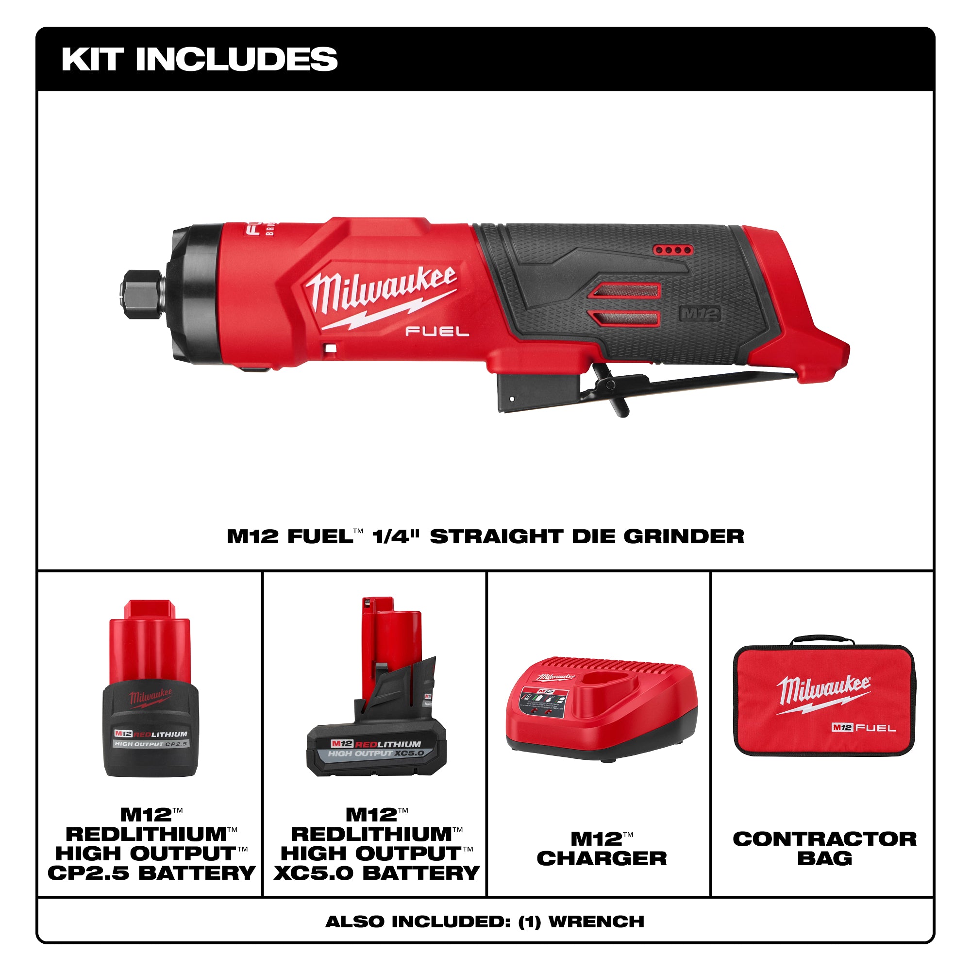 Milwaukee 3486-22 M12 FUEL™ 1/4" Straight Die Grinder Kit - Ace Tool Group - Milwaukee Tool