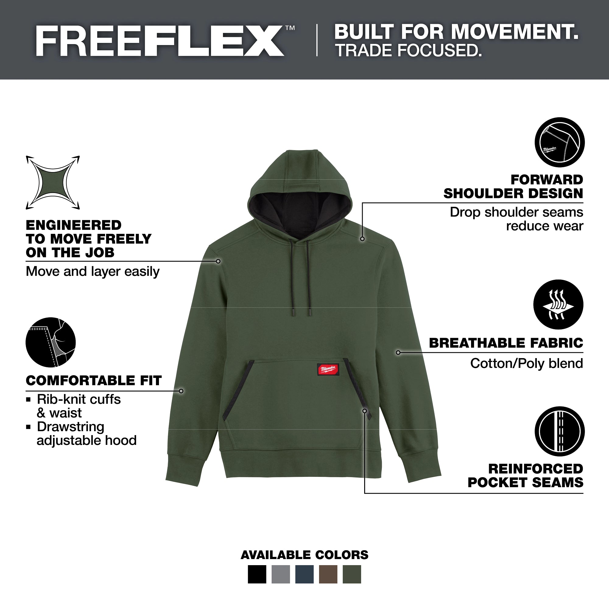 Milwaukee 351E-XL FREEFLEX™ Pullover Hoodie - Green XL - Ace Tool Group - Milwaukee Tool
