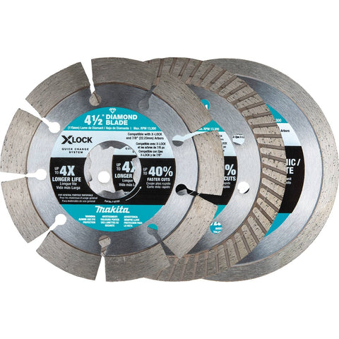 Makita E-12647 X-LOCK 4-1/2in. Diamond Blade 3pc - Ace Tool Group - Makita