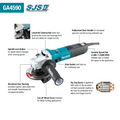 Makita 4-1/2" SJSÃ¢â€žÂ¢II Angle Grinder, 15 AMP, 2,800-11,500 RPM, var. spd., 5/8"-11, no lock-off, lock-on - Ace Tool Group - Makita