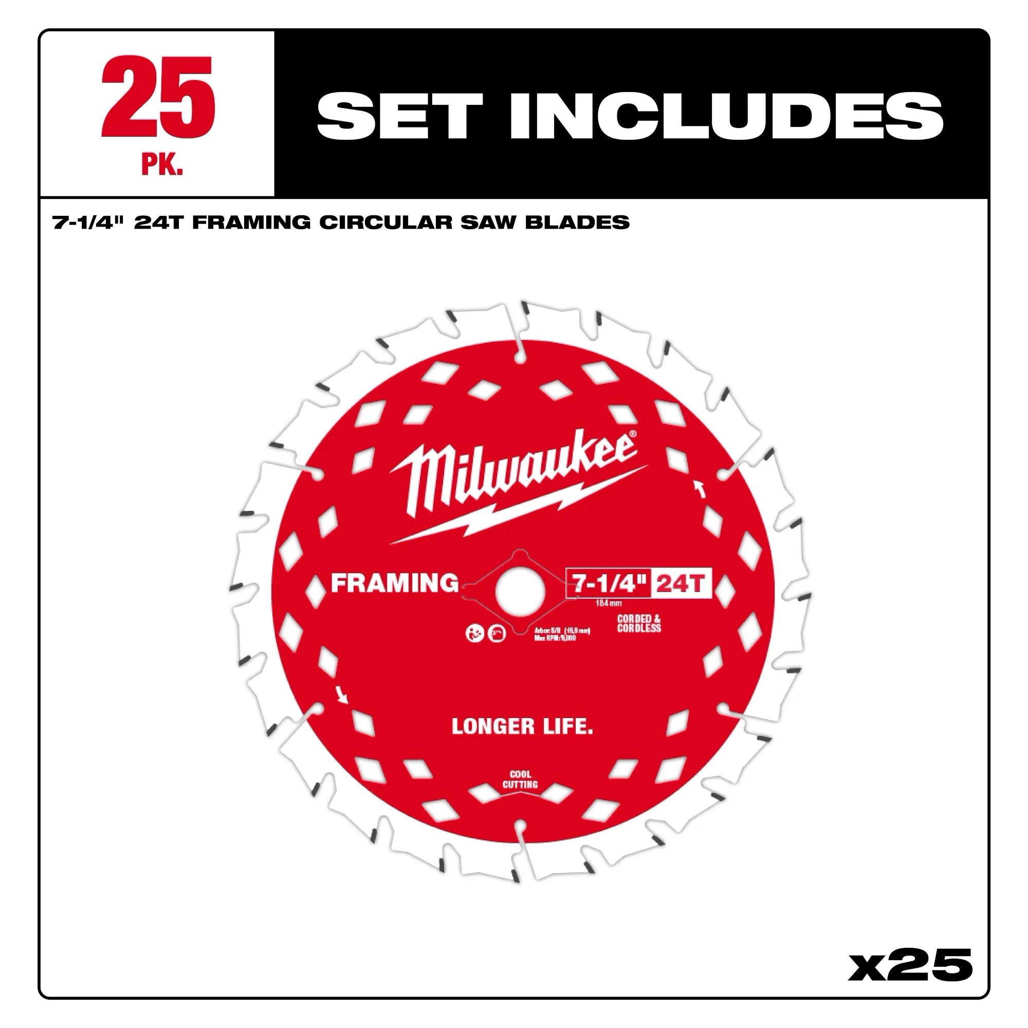 Milwaukee 48-40-1720 7-1/4" 24T Framing Contractor Pack (25PK) 2 Pack - Ace Tool Group - Milwaukee