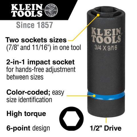 Klein 66064 2-in-1 Impact Socket, 6pt 7/8 11/16 in. - Ace Tool Group - Klein