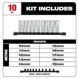 Milwaukee 48-22-9505 3/8" Drive 10pc Deep Well Socket Set - Metric - Ace Tool Group - Milwaukee