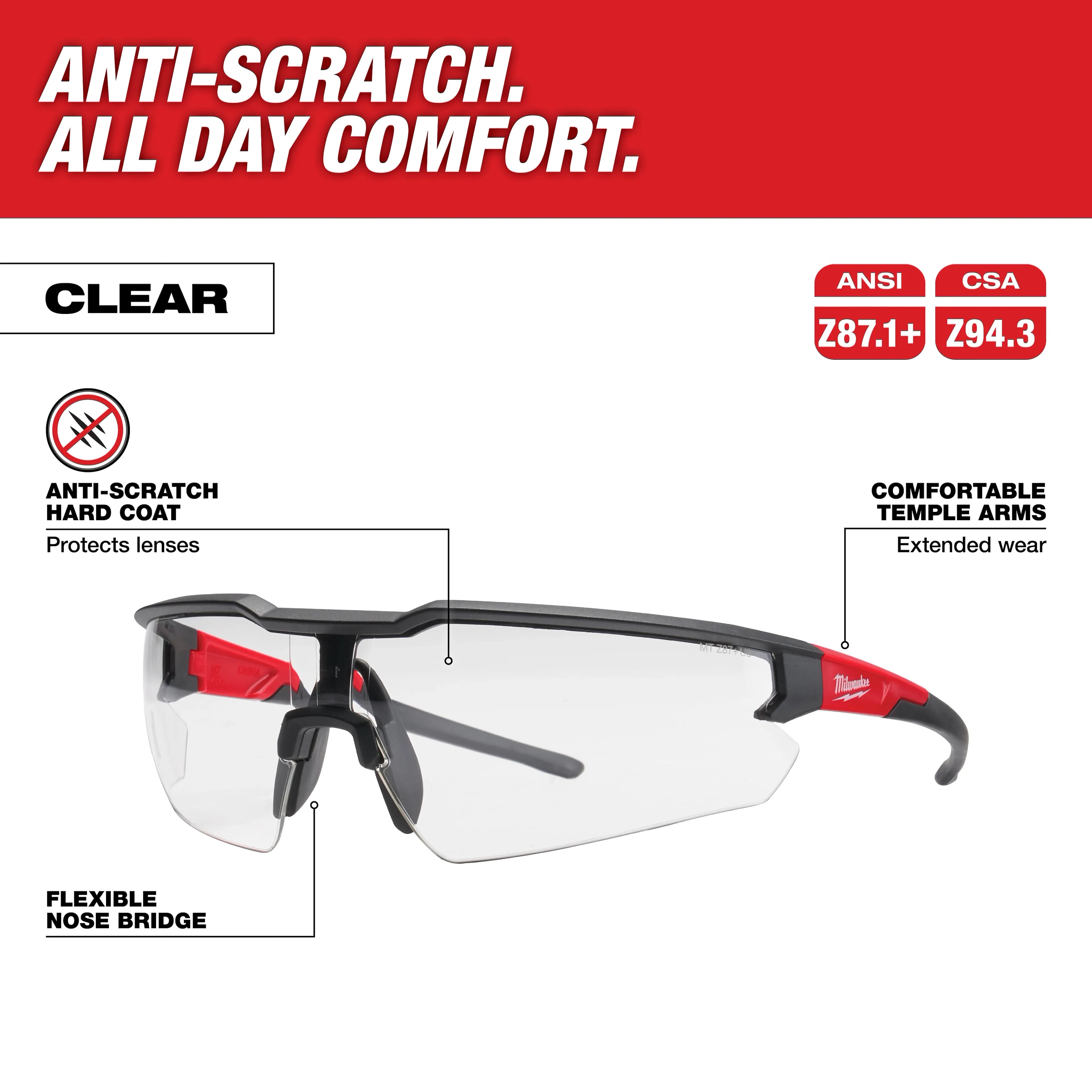 Milwaukee 48-73-2012 Safety Glasses - Clear Fog-Free Lenses 6 Pack - Ace Tool Group - Milwaukee