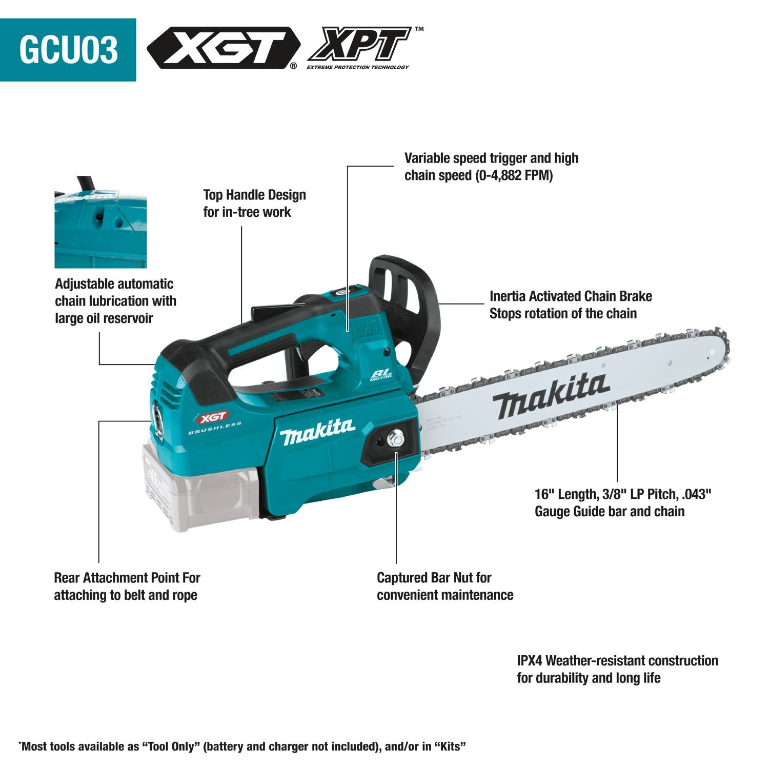 Makita GCU03M1 40V XGT 16in Chain Saw Kit - Ace Tool Group - Makita