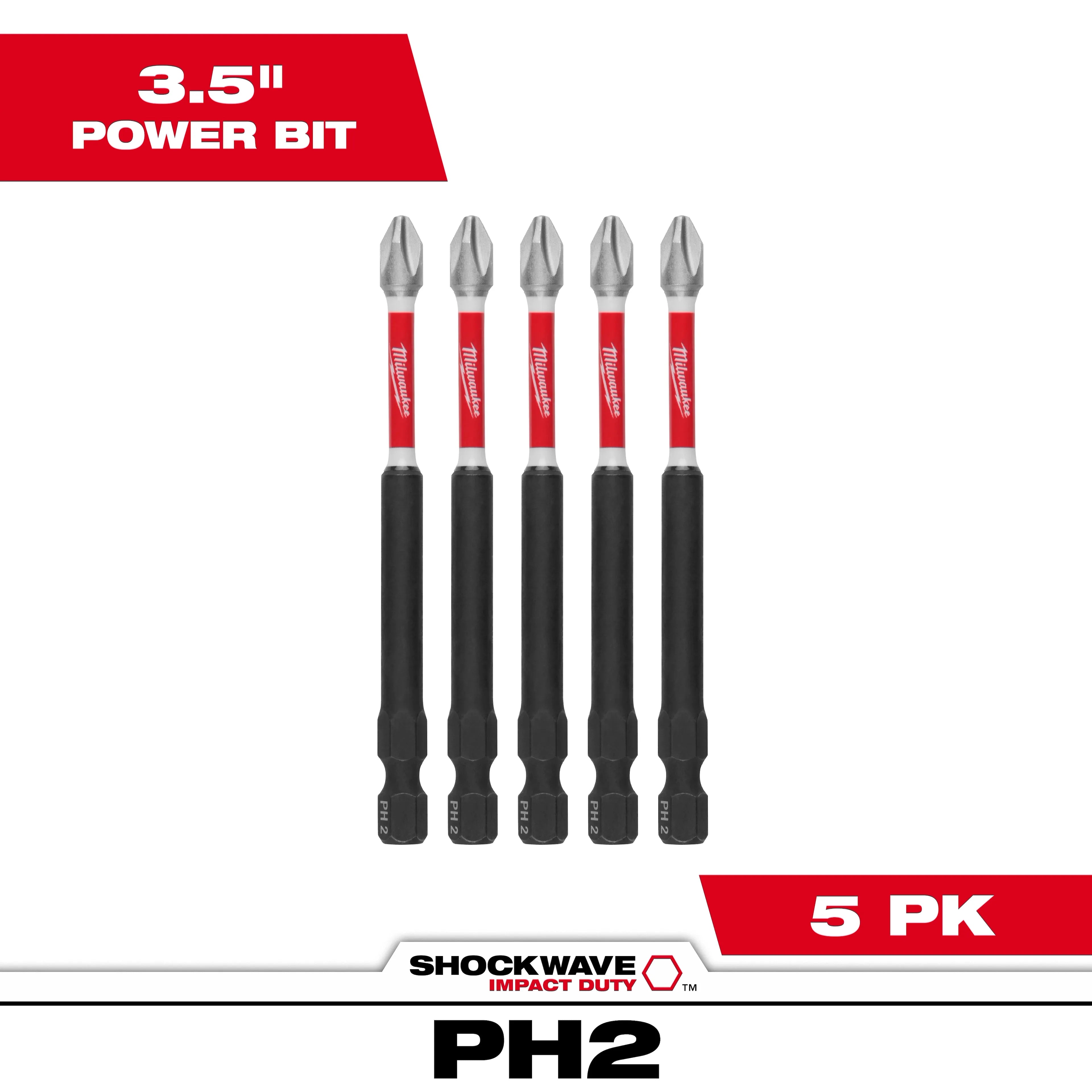 Milwaukee 48-32-4564 5PK 3-1/2" PWR BIT PH2 - Ace Tool Group - Milwaukee