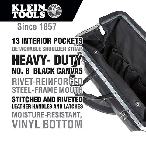 Klein 510216SPBLK Deluxe Black Canvas Bag 16 in. - Ace Tool Group - Klein