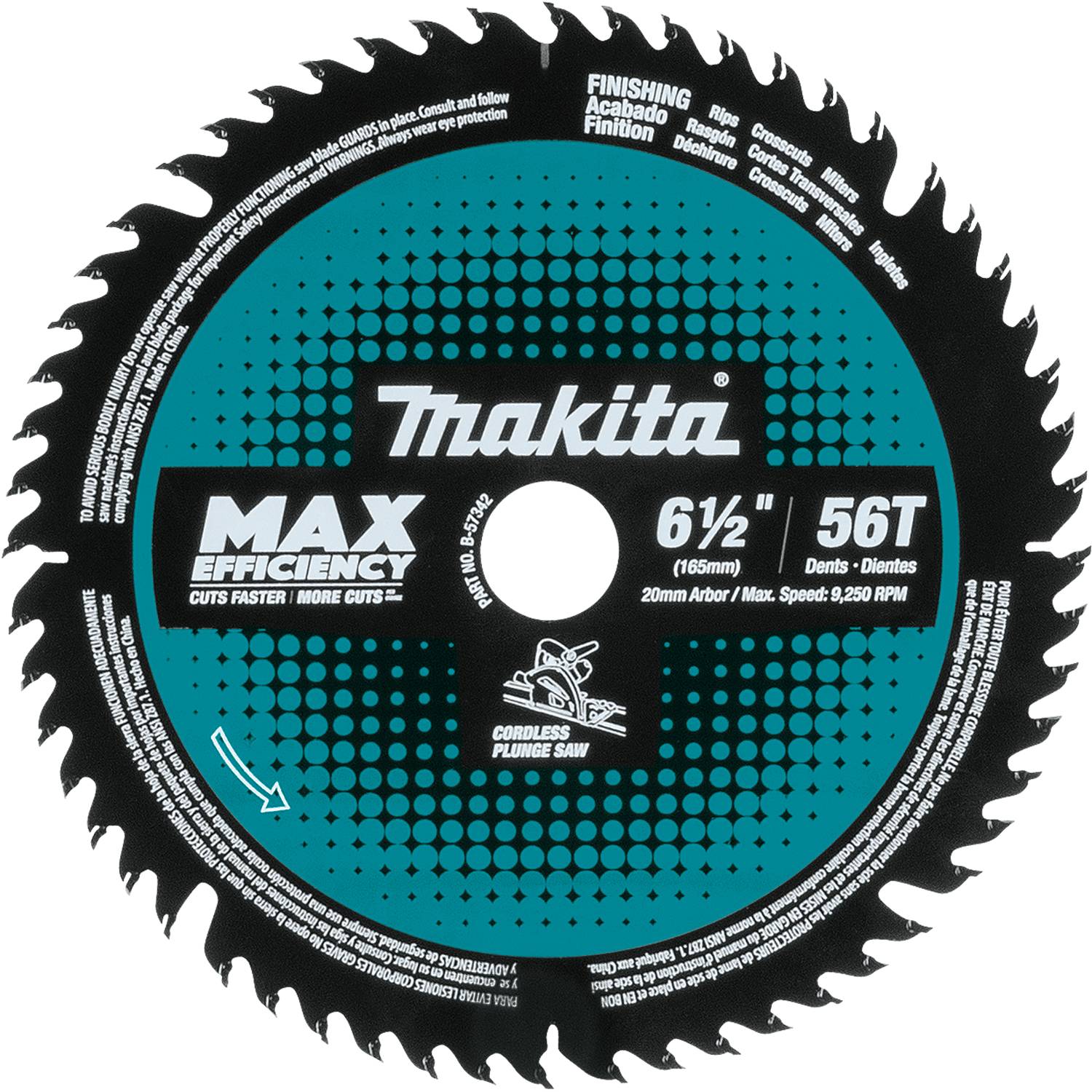 Makita B-57342 6-1/2 in. 56T Carbide Plunge Cordless Saw Blade - Ace Tool Group - Makita