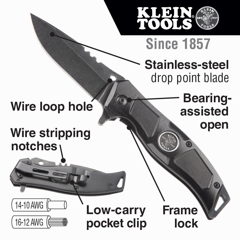 Klein 44228R Electrician's Bearing-Assisted Open Pocket Knife