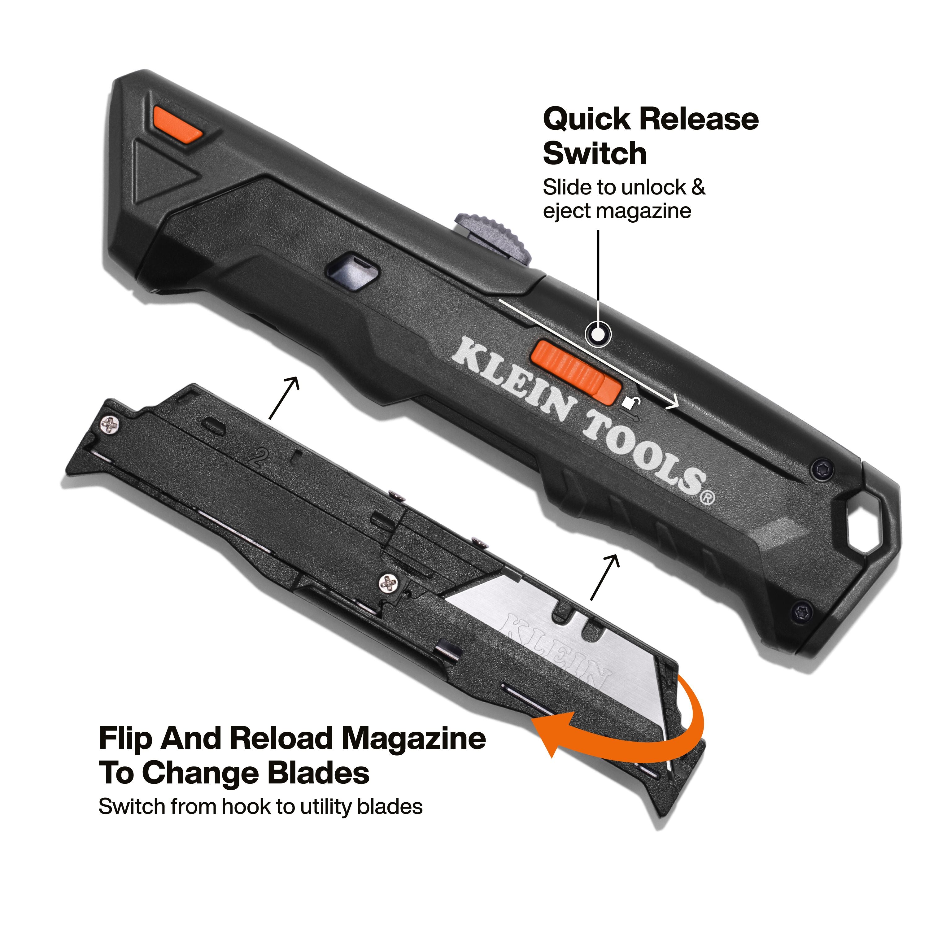 Klein Auto-Loading Retractable Utility Knife with Dual-Sided Blade Magazine - Ace Tool Group - KLEIN