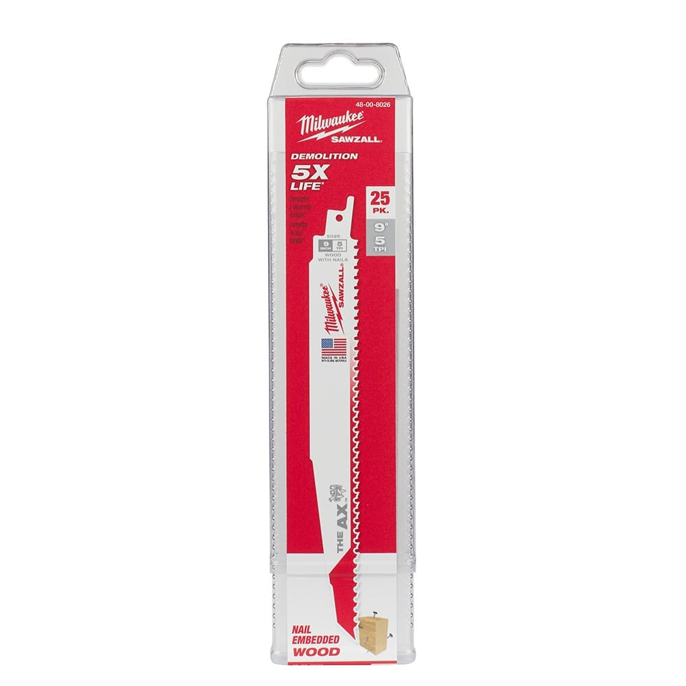 Milwaukee 48-00-8026 9 in. 5 TPI Ax Sawzall Blades - Ace Tool Group - Milwaukee