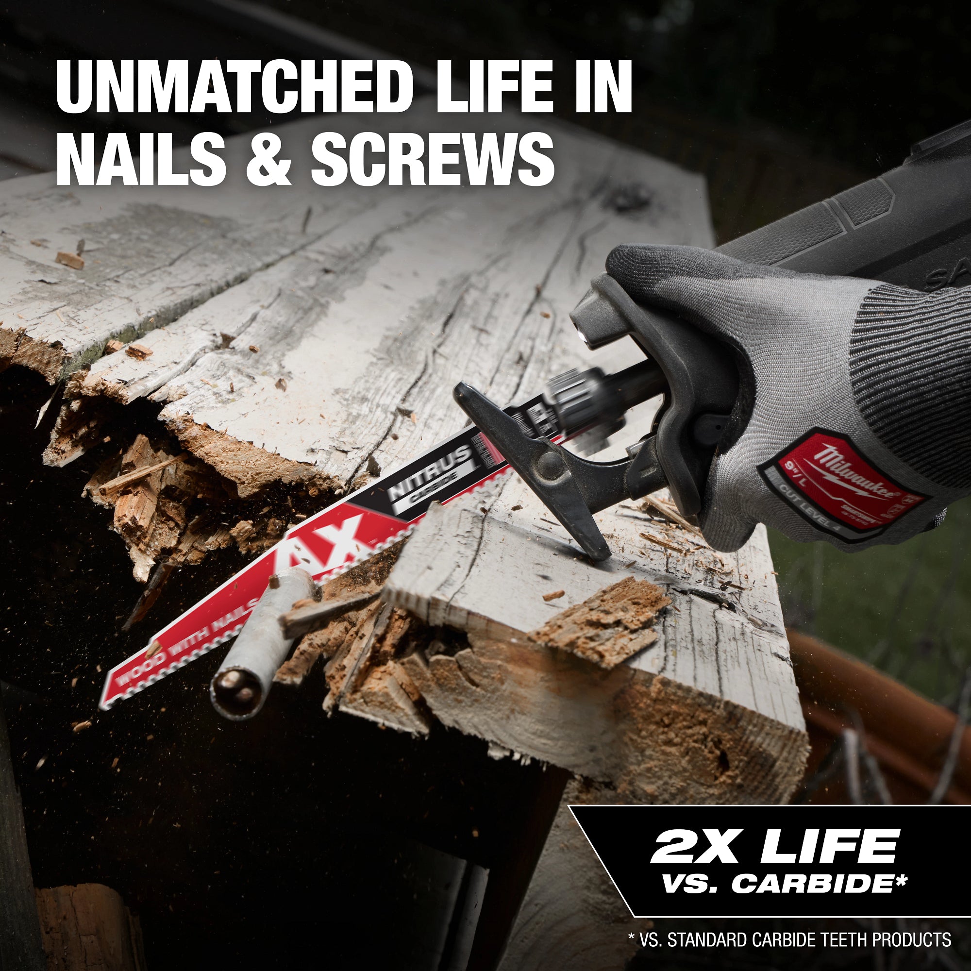 Milwaukee 48-00-7353 12" 5 TPI AX™ w/NITRUS™ Carbide Teeth SAWZALL® Blade for Wood with Nails 3PK - Ace Tool Group - Milwaukee Tool