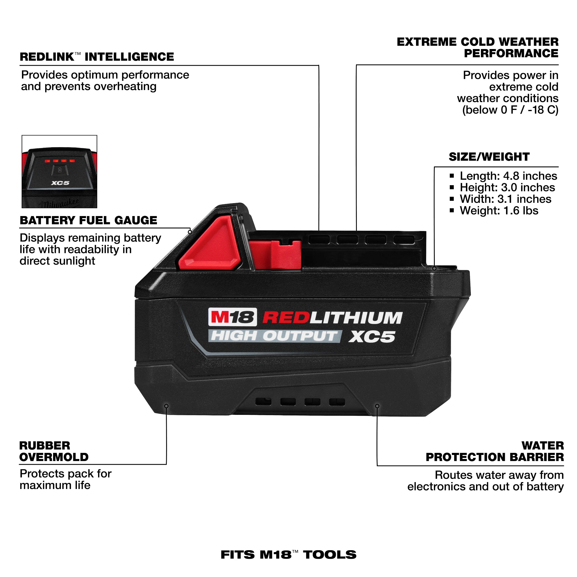 Milwaukee 48-11-1855 M18™ REDLITHIUM™ HIGH OUTPUT™ XC5™ Battery Pack