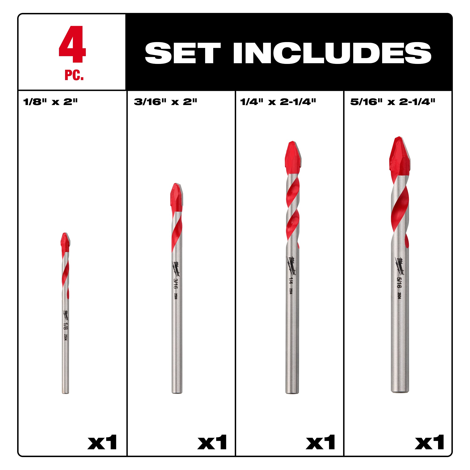 Milwaukee 48-20-8788 4PC Hard Tile and Glass Bit Set