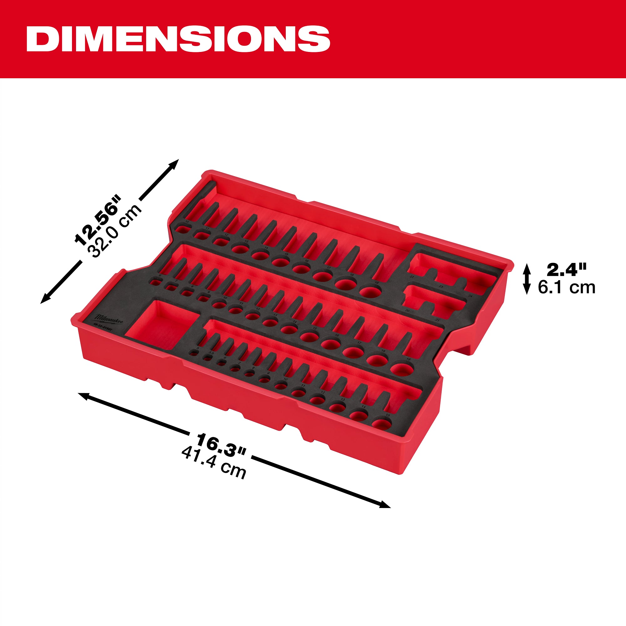 Milwaukee 48-22-0150 77 pc. 1/4”, 3/8”, & 1/2” Drive Metric Socket Set with Tray for PACKOUT™ Drawers