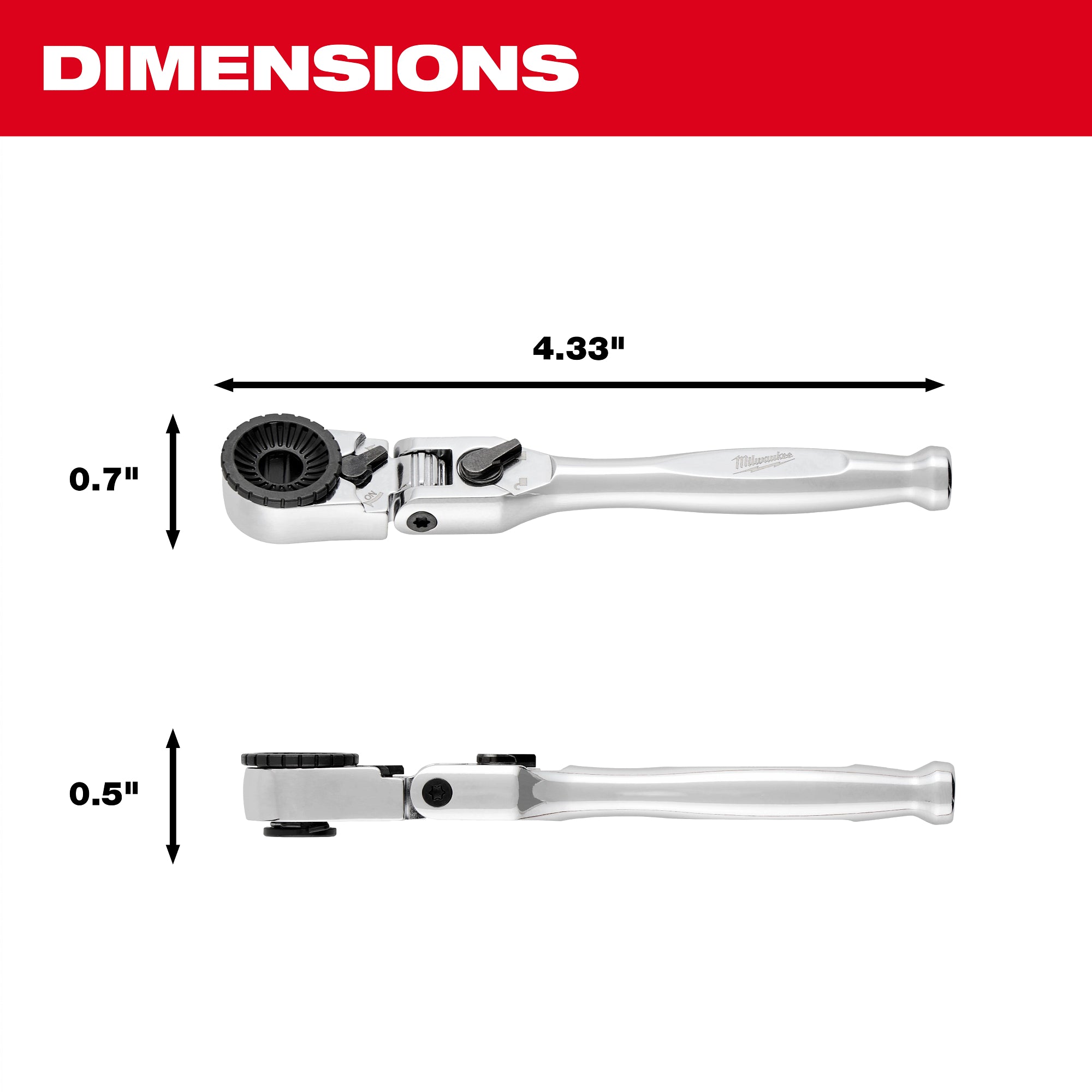 Milwaukee 48-22-2951 1/4” Hex Drive Mini Flex Head Bit Ratchet