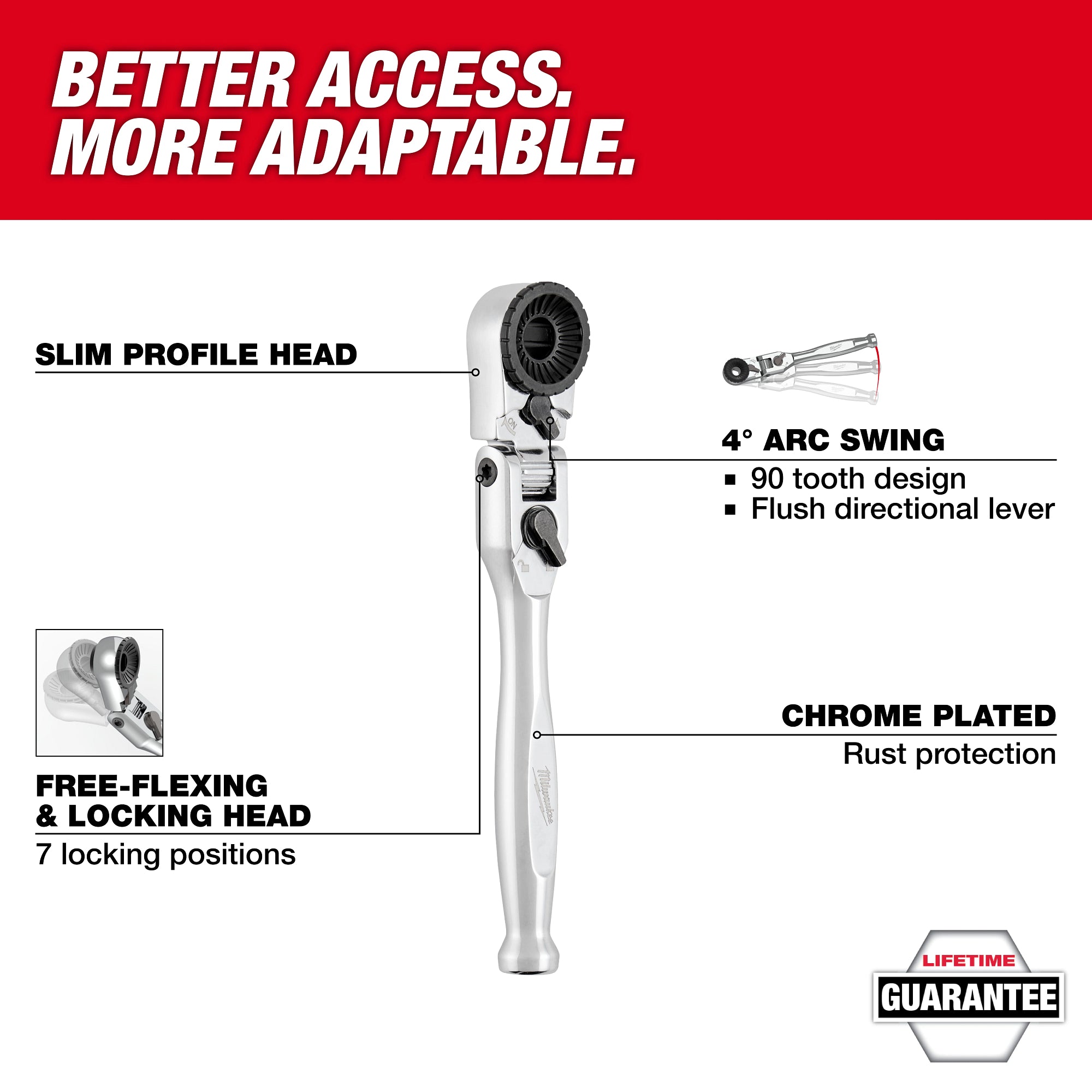 Milwaukee 48-22-2951 1/4” Hex Drive Mini Flex Head Bit Ratchet