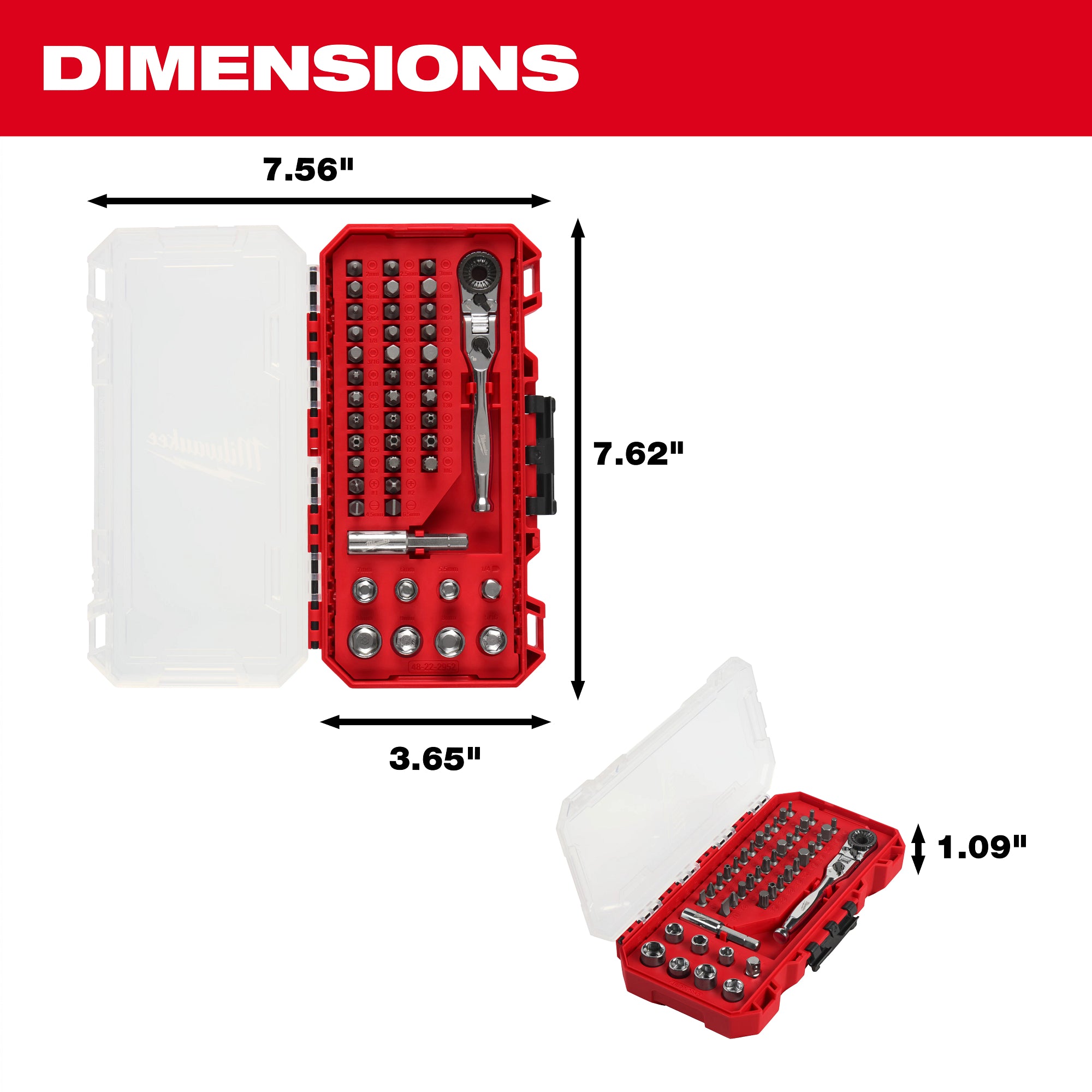 Milwaukee 48-22-2952 44pc. 1/4” Hex Drive Mini Flex Head Ratchet & Bit Set