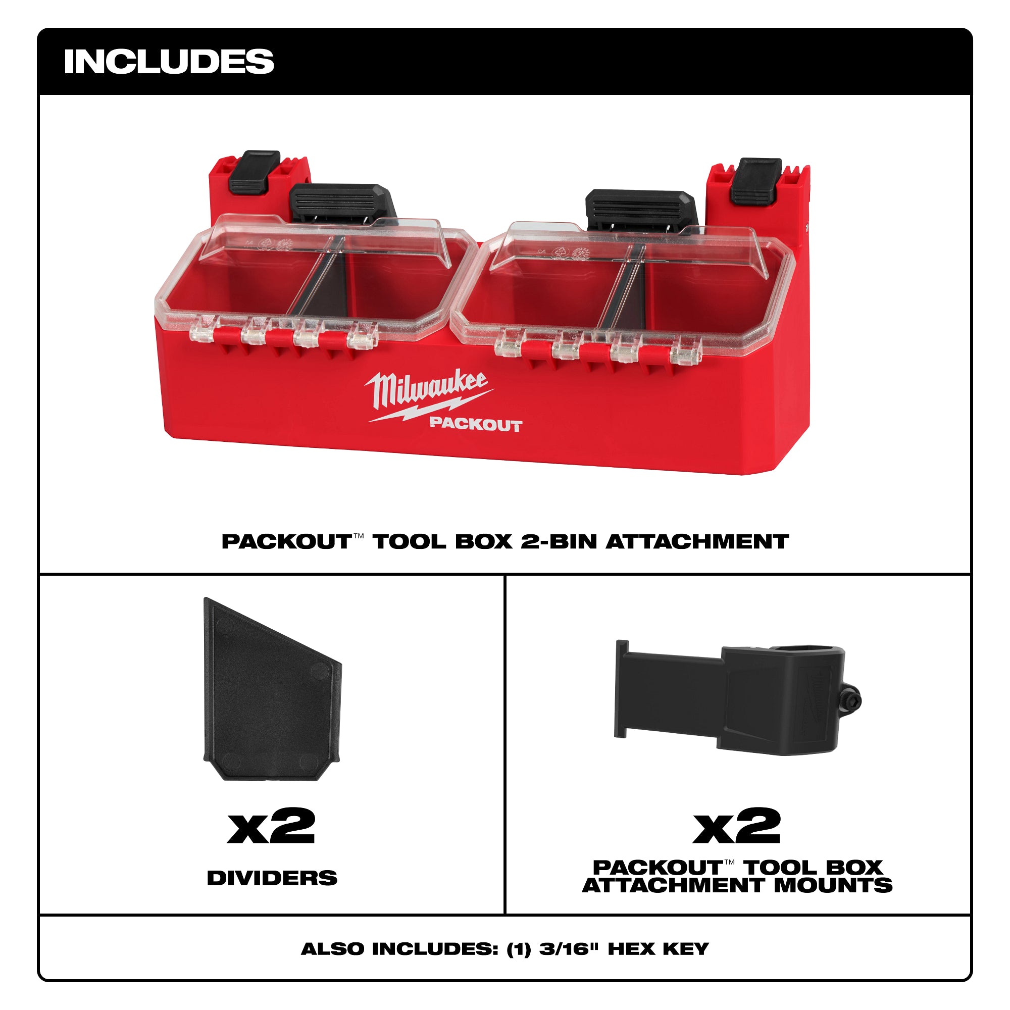 Milwaukee 48-22-8610 PACKOUT™ Tool Box 2-Bin Attachment - Ace Tool Group - Milwaukee Tool