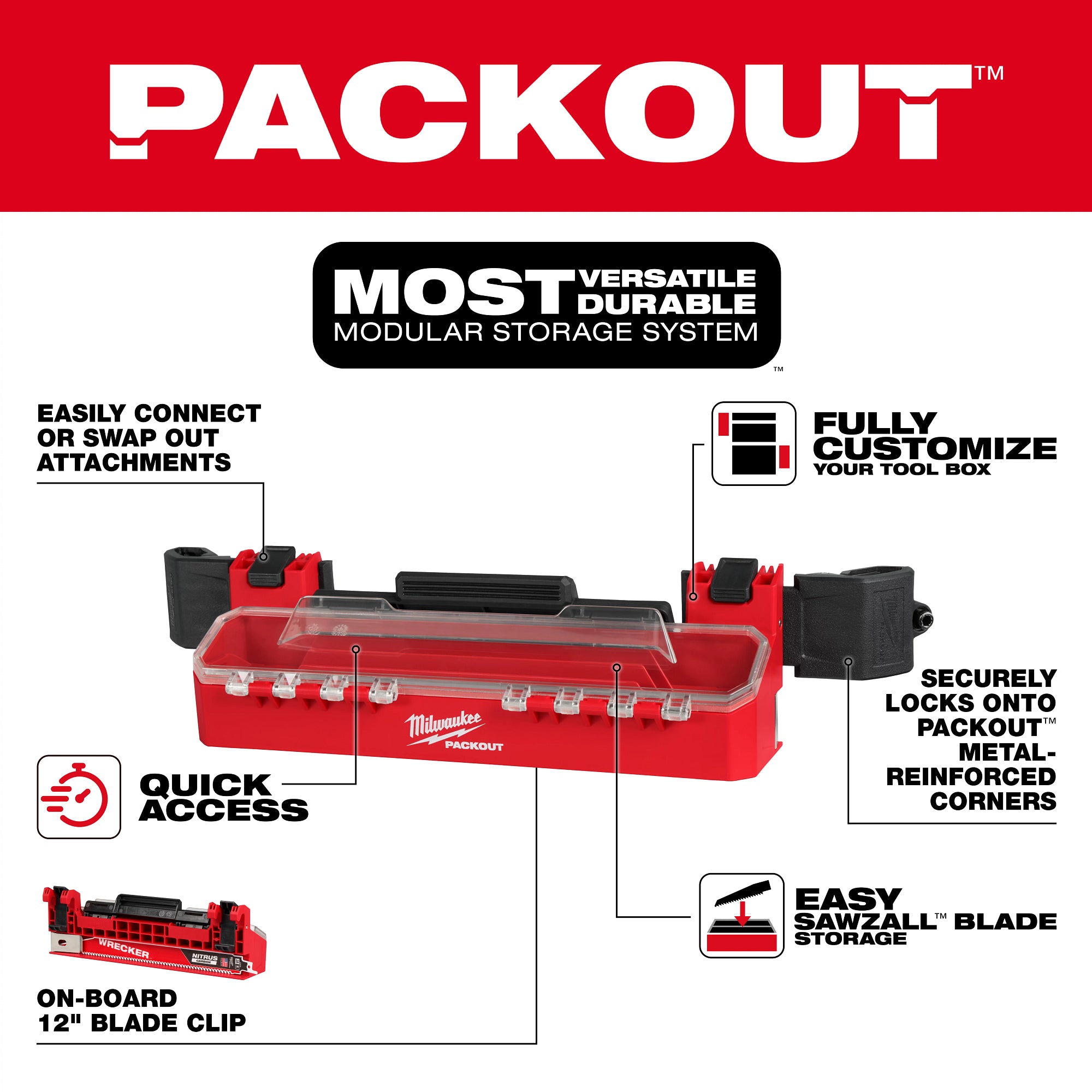 Milwaukee 48-22-8612 PACKOUT™ Tool Box Accessory Case Attachment - Ace Tool Group - Milwaukee Tool