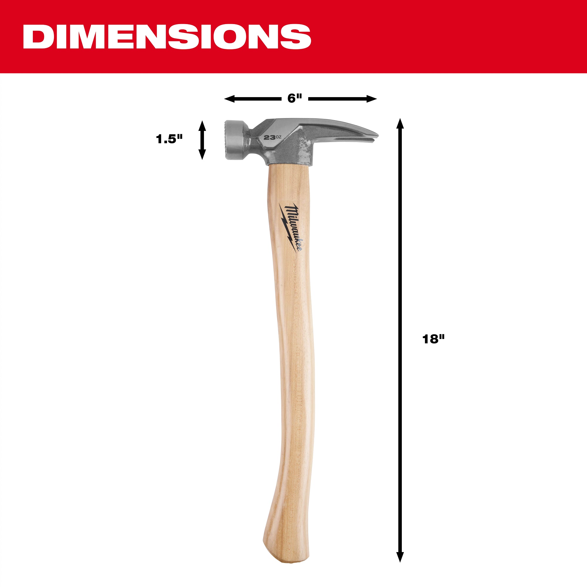 Milwaukee 48-22-9418 23oz Milled Face Hickory Handle Framing Hammer