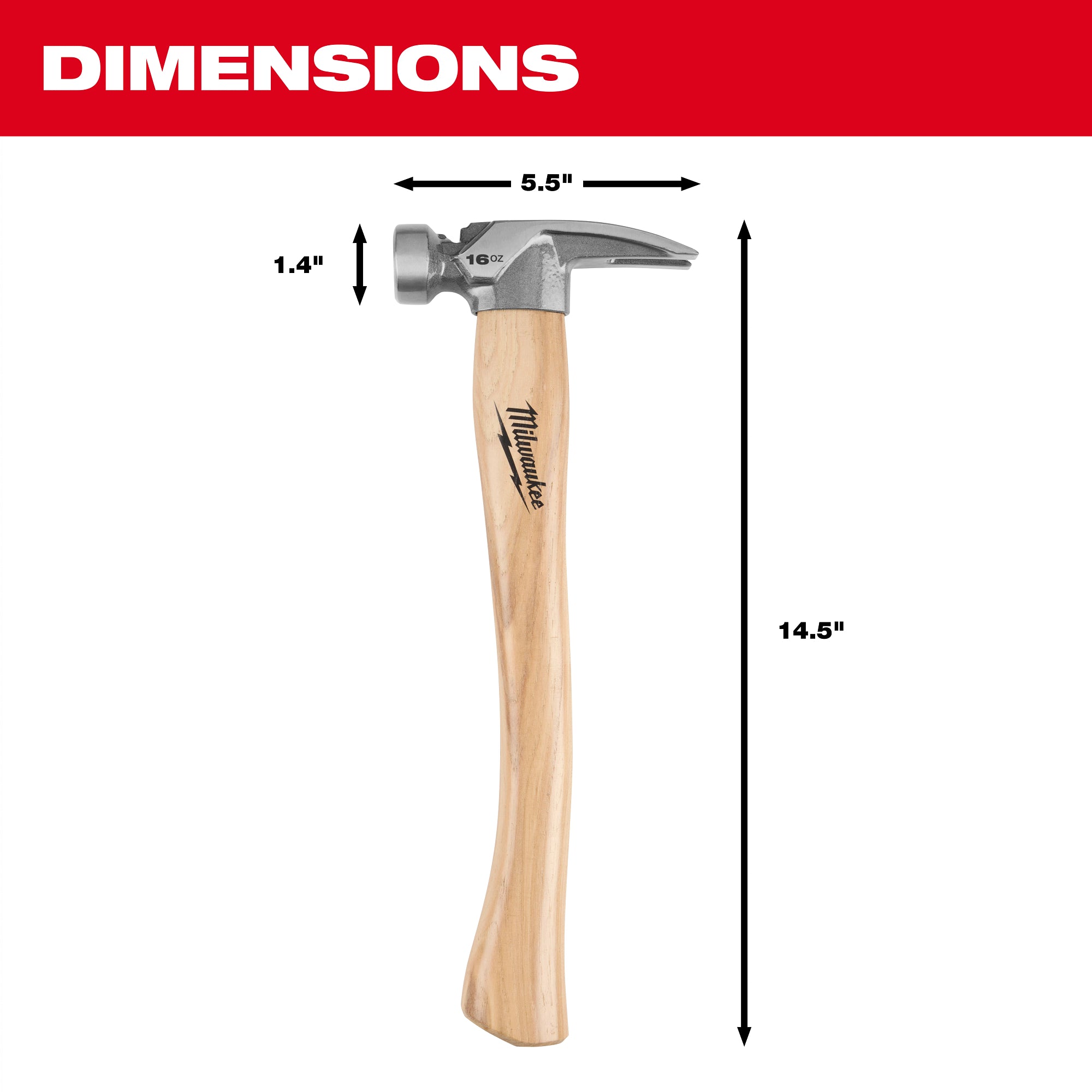 Milwaukee 48-22-9517 16oz Smooth Face Hickory Handle Hammer
