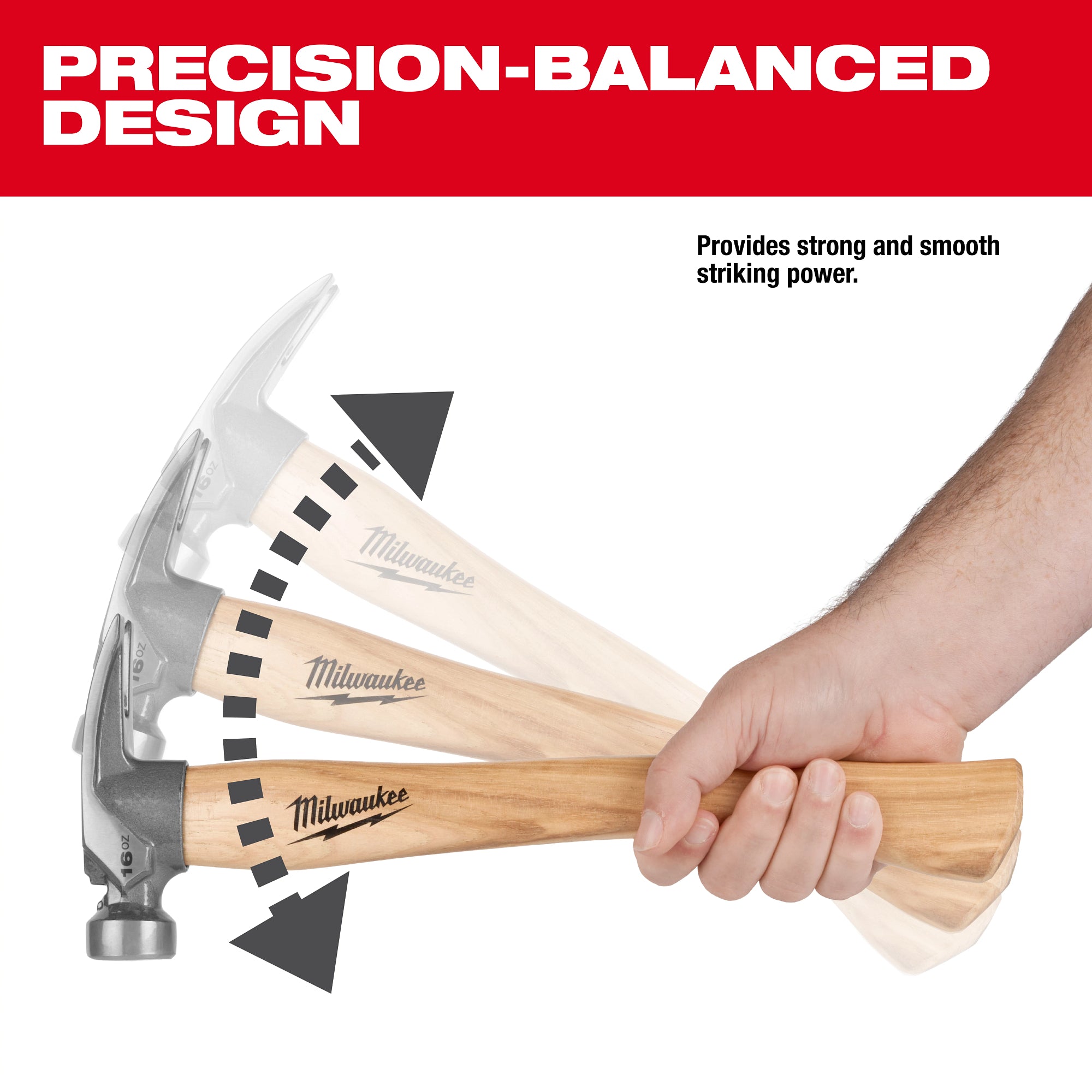Milwaukee 48-22-9517 16oz Smooth Face Hickory Handle Hammer