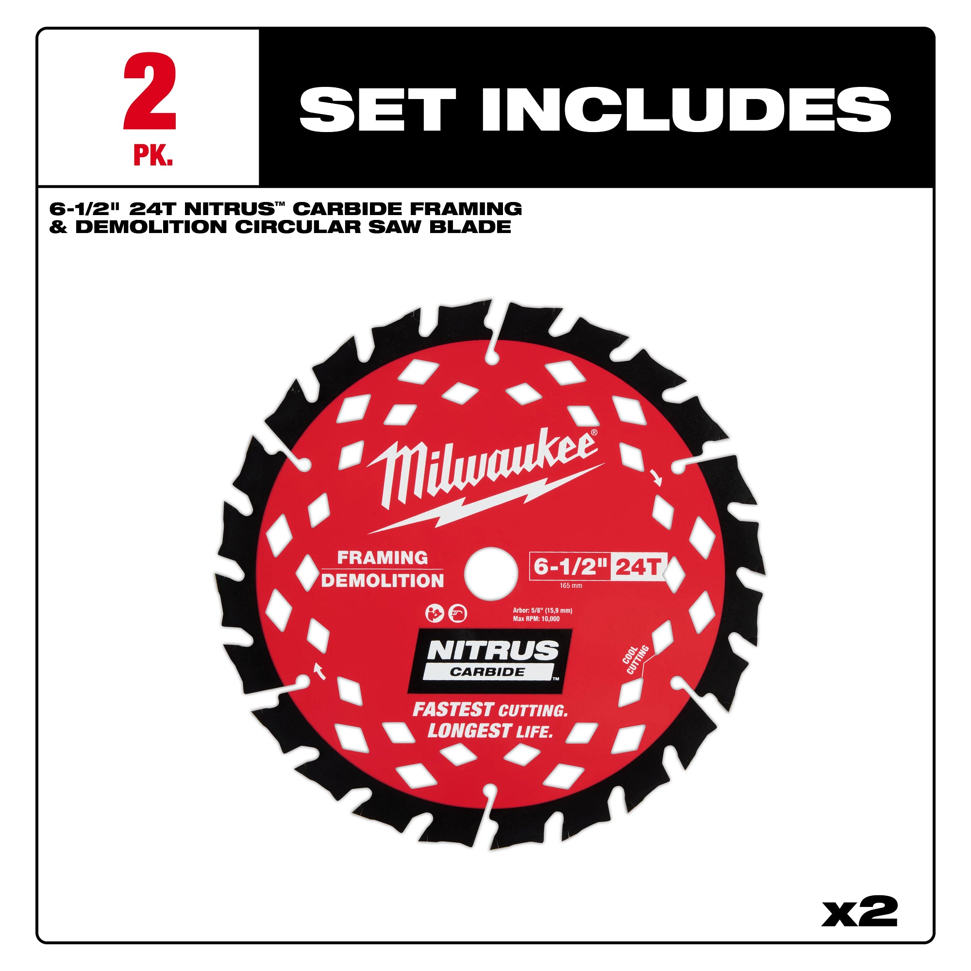 6-1/2” 24T NITRUS™ Carbide Framing & Demolition Circular Saw Blade - 2 Pack