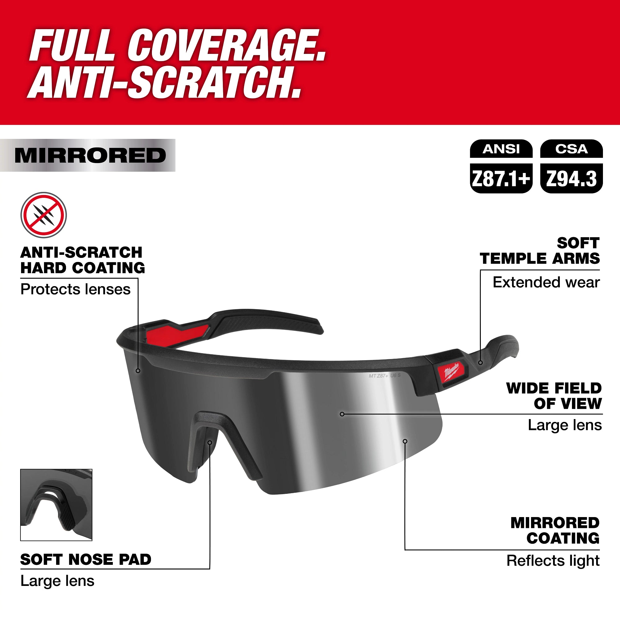 Milwaukee 48-73-2502 Wrap Around Safety Glasses - Mirrored Anti-Scratch Lenses - Ace Tool Group - Milwaukee Tool