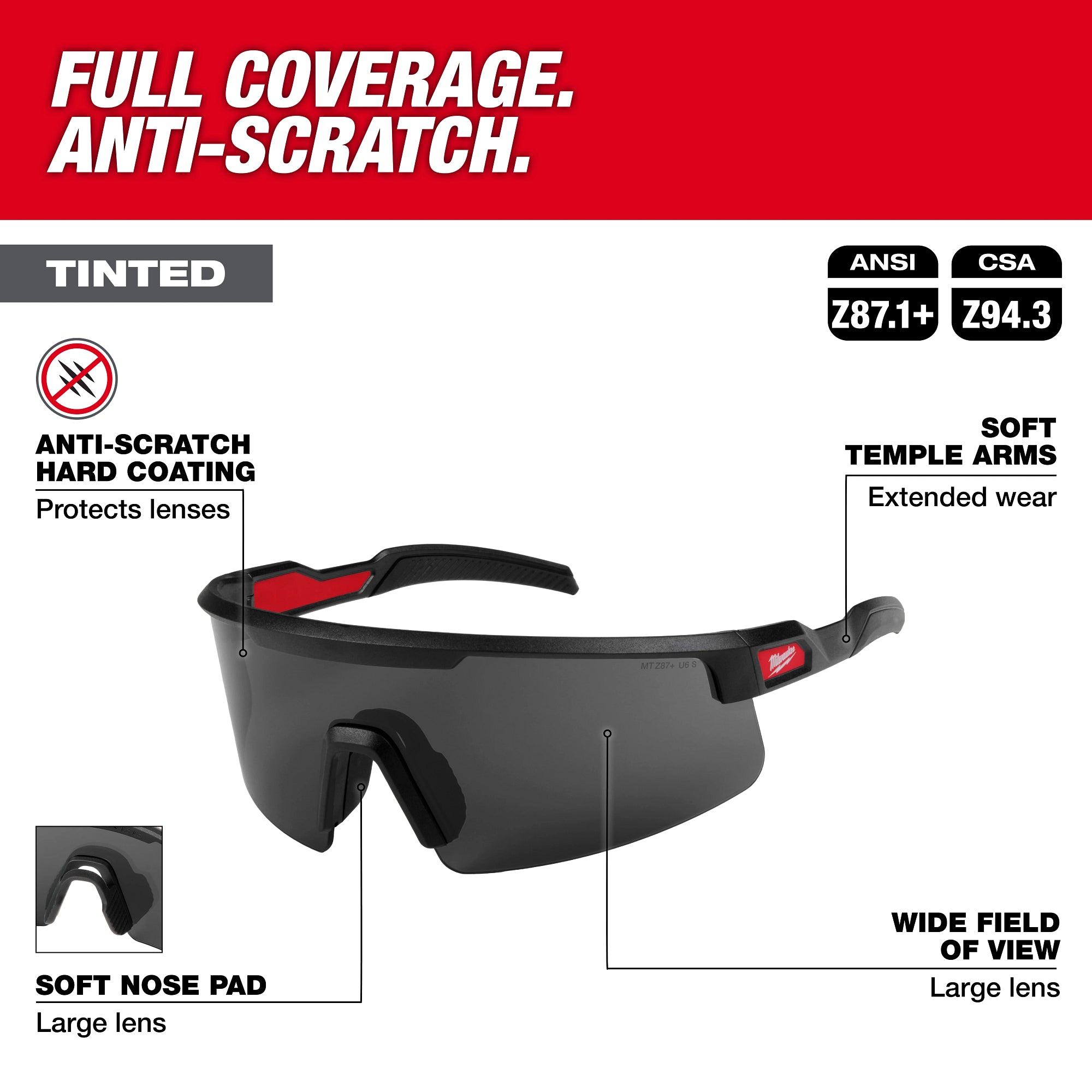 Milwaukee 48-73-2504 Wrap Around Safety Glasses - Tinted Anti-Scratch Lenses - Ace Tool Group - Milwaukee Tool