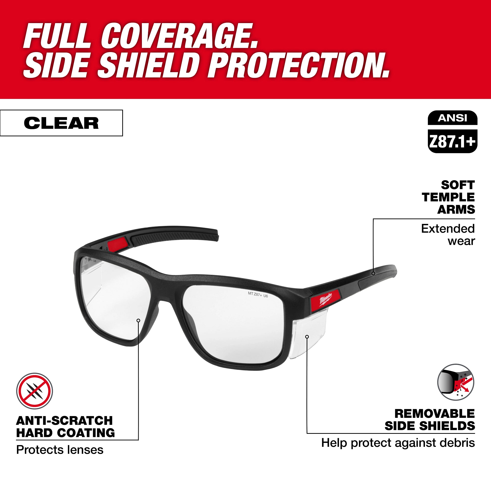 Milwaukee 48-73-2515 Full Frame Safety Glasses with Removable Side Shields – Clear Anti-Scratch Lenses - Ace Tool Group - Milwaukee Tool