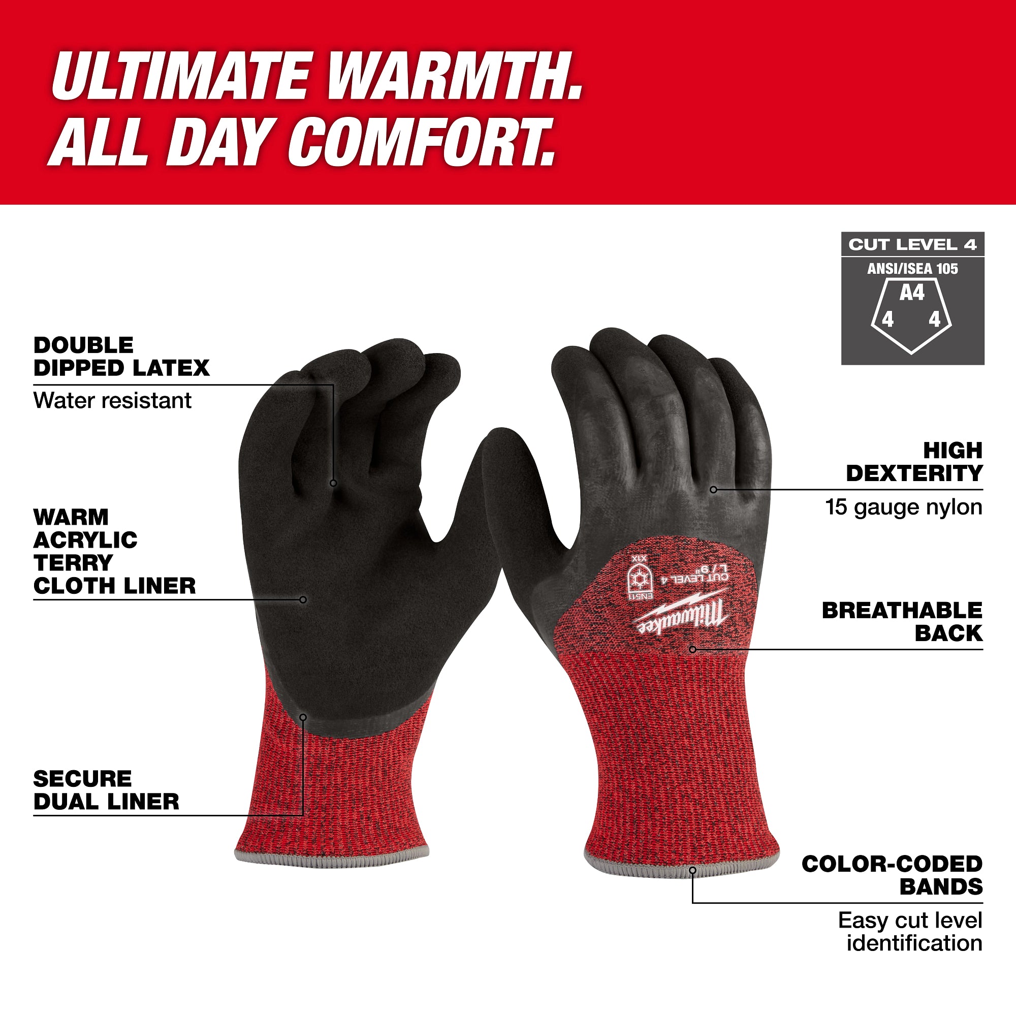 12-Pack Cut Level 4 Winter Dipped Gloves - S