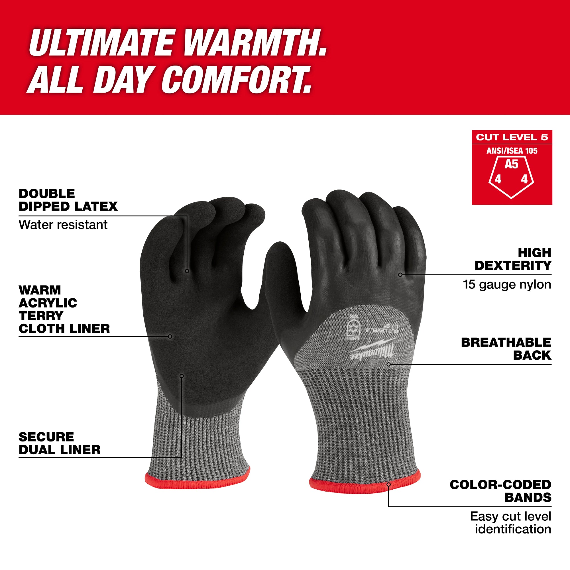 12-Pack Cut Level 5 Winter Dipped Gloves - M