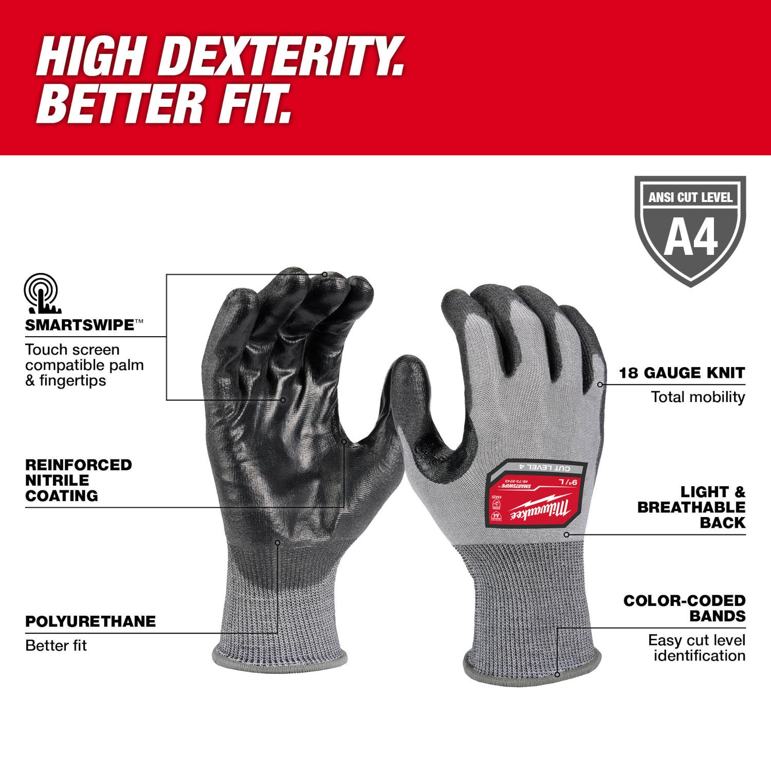 Milwaukee (12) CUT 4 HIGH DEXTERITY GLOVES - Ace Tool Group - Milwaukee