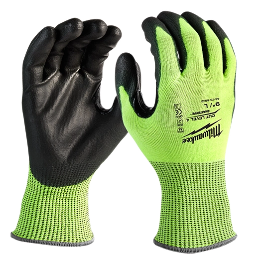 Milwaukee 48-73-8940 High-Visibility Cut Level 4 Polyurethane Dipped Gloves - Ace Tool Group - Milwaukee