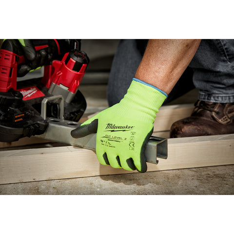 Milwaukee 12 Pack High-Visibility Cut Level 2 Polyurethane Dipped Gloves - Ace Tool Group - Milwaukee