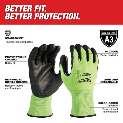 Milwaukee 48-73-8930 (6) CUT 3 HIGH VIS GLOVES - Ace Tool Group - Milwaukee