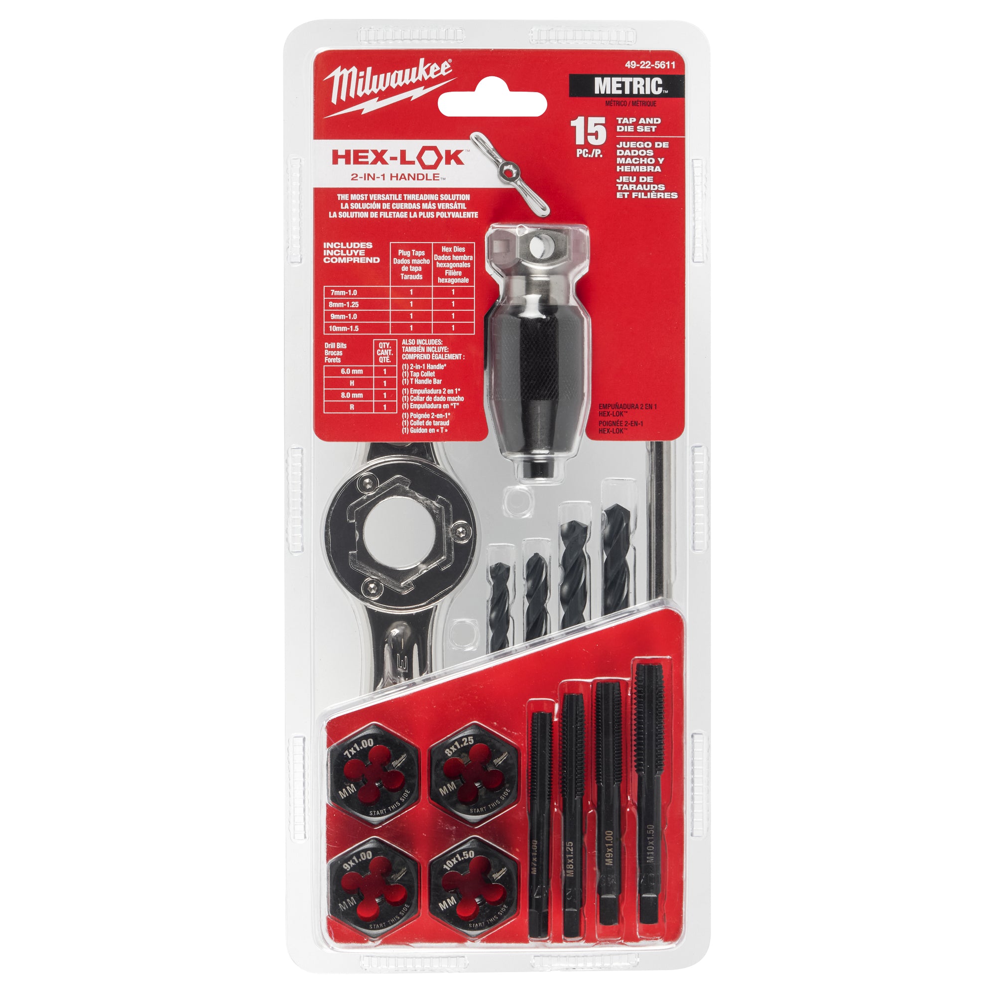 Milwaukee 49-22-5611 15PC Metric Tap & Die Set w/ HEX-LOK™ 2-in-1 Handle