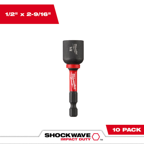 Milwaukee 49-66-0537 SHOCKWAVE Impact Duty 1/2" x 2-9/16" Magnetic Nut Driver 10PK - Ace Tool Group - Milwaukee