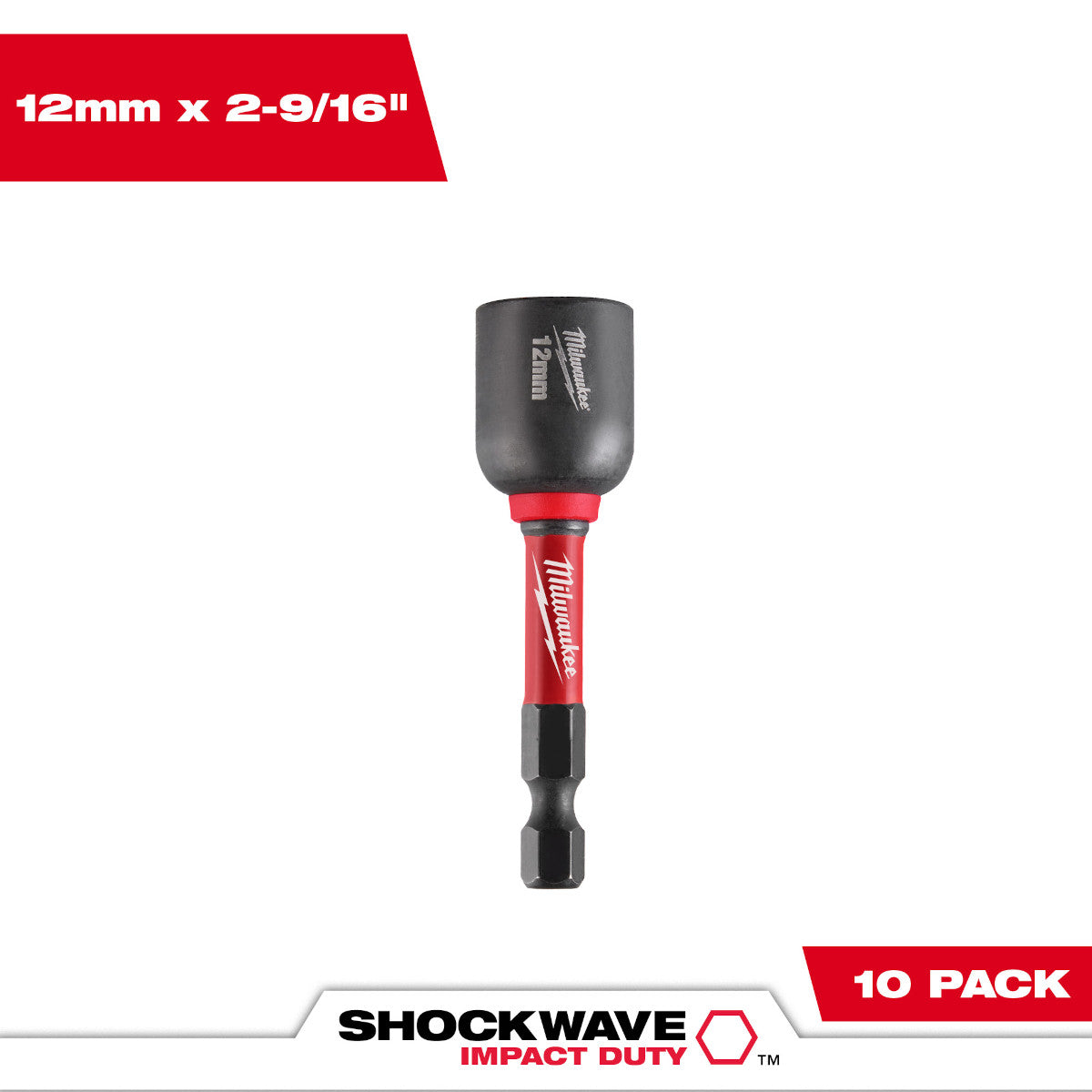 Milwaukee 49-66-0712 SHOCKWAVE Impact Duty 12MM x 2-9/16" Magnetic Nut Driver 10PK - Ace Tool Group - Milwaukee
